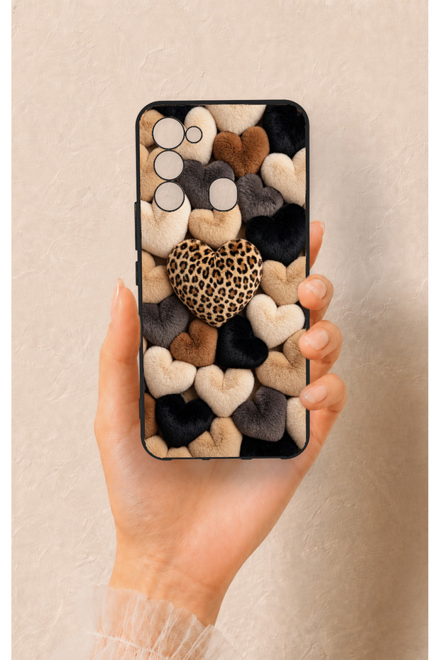 Tecno Spark 8C Compatible Heart Fur Pillow Patterned Silicone Case