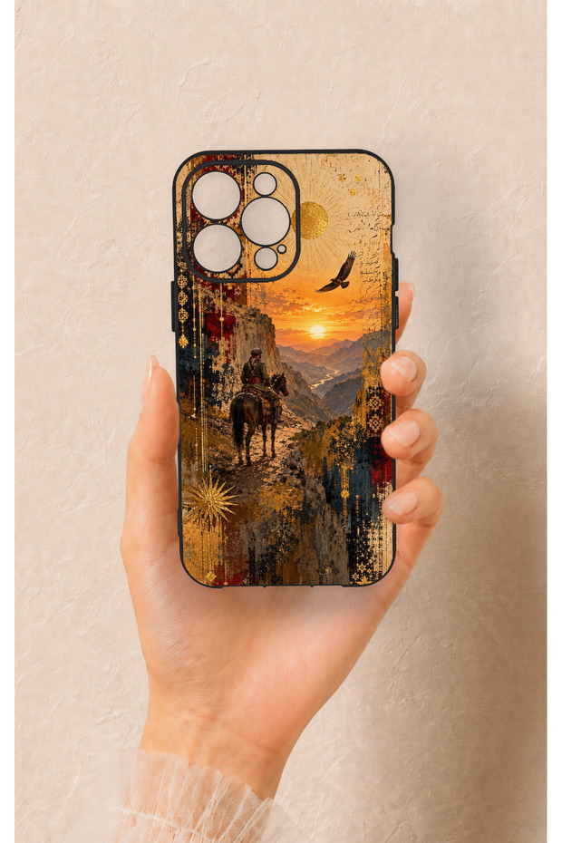 iPhone 14 Pro Max Compatible Steppe Traveler Patterned Silicone Case