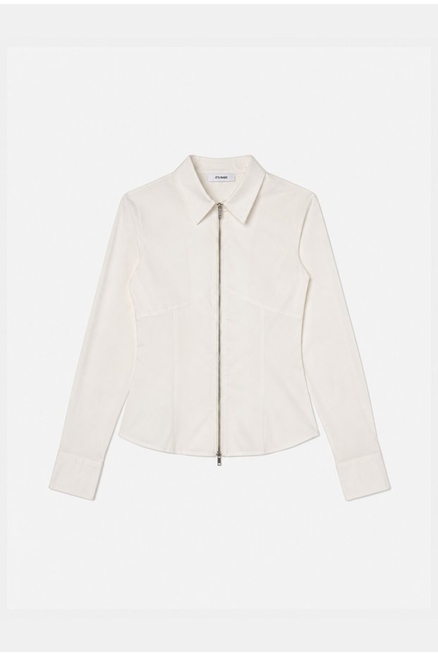 Women's White W6-2 Slim Fit Zipper Detailed Shirt