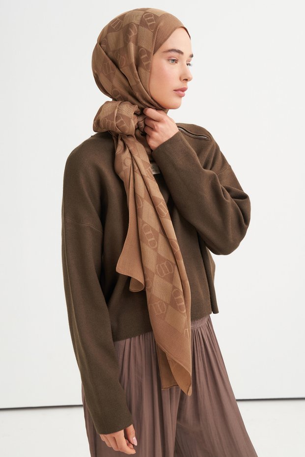 Elite Pattern Tencel Wool Viscose Shawl Walnut Shell