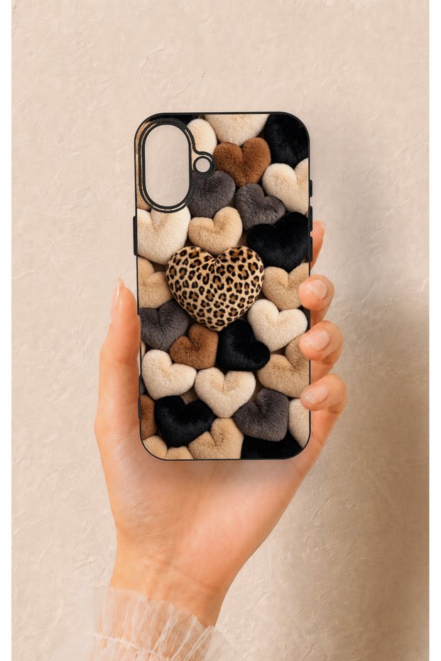 iPhone 16 Plus Compatible Heart Fur Pillow Pattern Silicone Case