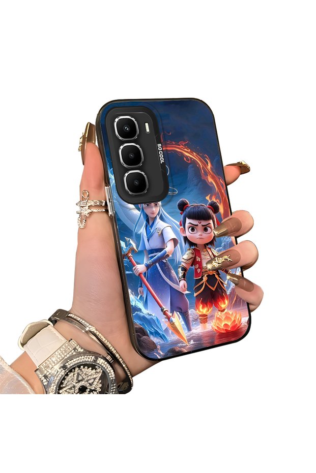 Infinix Hot 60 Pro Compatible Silicone Edge Hard Back Case Nezha Patterned Couple Phone Case