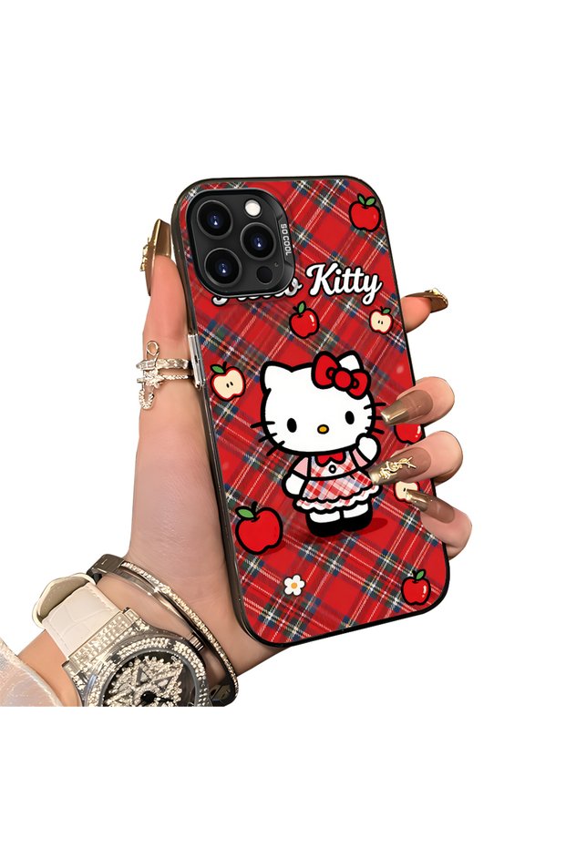 iPhone 14 Pro Compatible Silicone Edge Hard Back Case Kitty Pattern Couple Phone Case