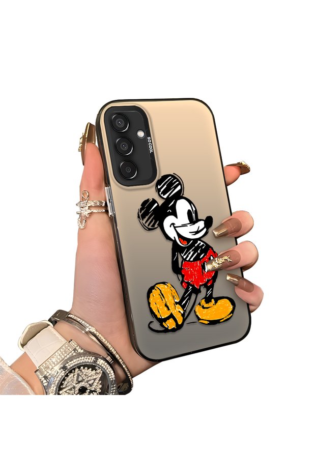 Samsung Galaxy M15 Compatible Silicone Edge Hard Back Case Mickey Patterned Couple Phone Case