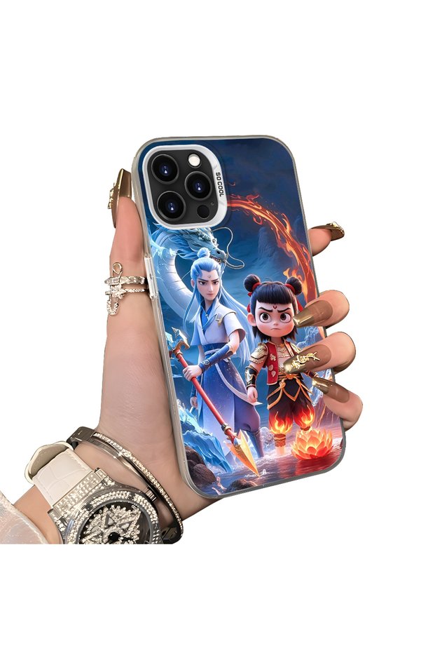 iPhone 12 Pro Max Compatible Silicone Edge Hard Back Case Nezha Patterned Couple Phone Case