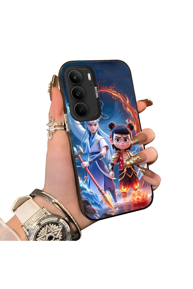 Realme 14X Compatible Silicone Edge Hard Back Case Nezha Patterned Couple Phone Case