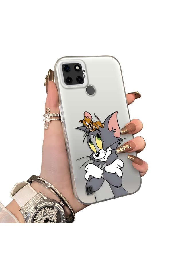 حافظة هاتف متوافقة مع Realme C21Y مصنوعة من السيليكون بحافة صلبة وخلفية صلبة على شكل فأرة للزوجين