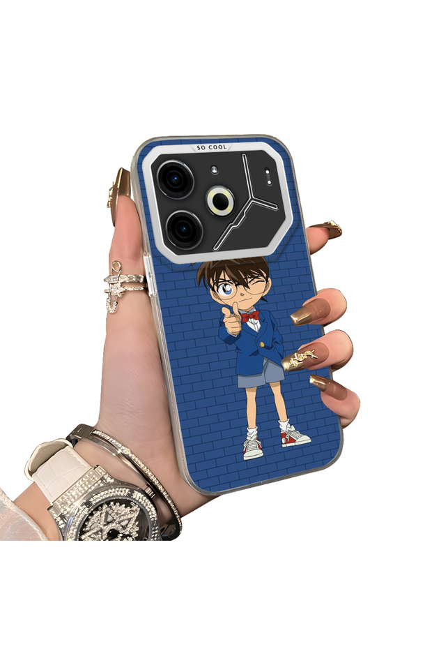 Tecno Pova 6 Compatible Silicone Edge Hard Back Case Konan Patterned Couple Phone Case