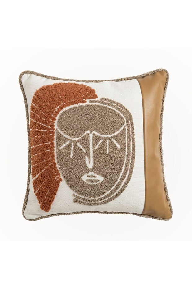 "Artéa" Textured Leather Detailed Cushion Cover - 45X45