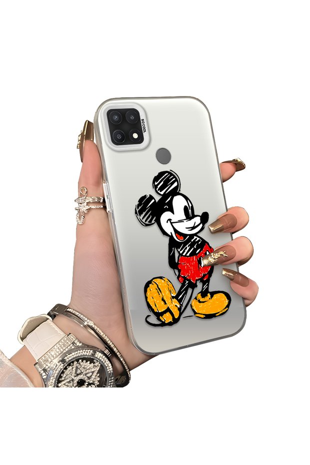 Oppo A15 Compatible Silicone Edge Hard Back Case Mickey Patterned Couple Phone Case