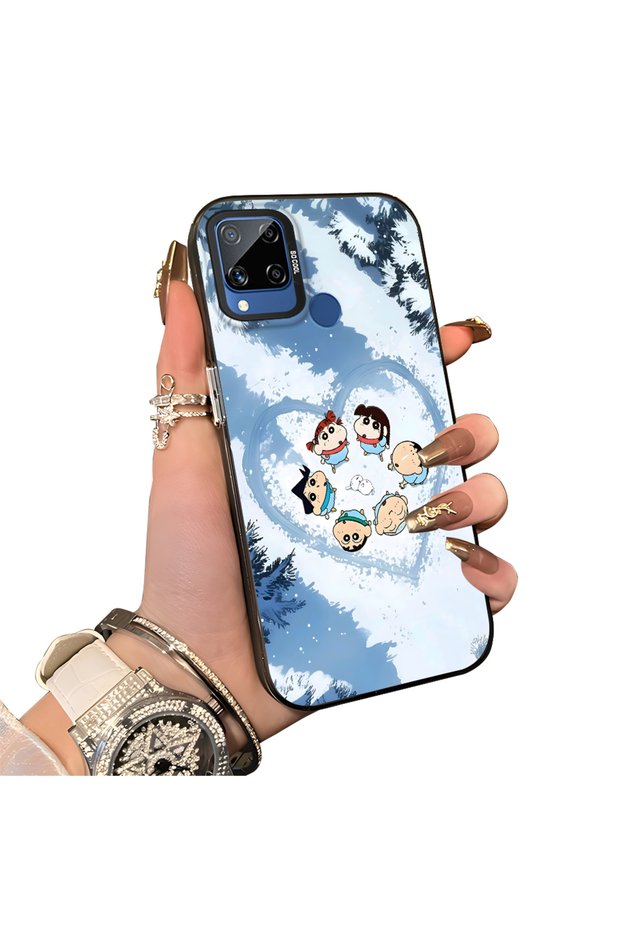 Realme C15 Compatible Silicone Edge Hard Back Case Anime Pattern Couple Phone Case