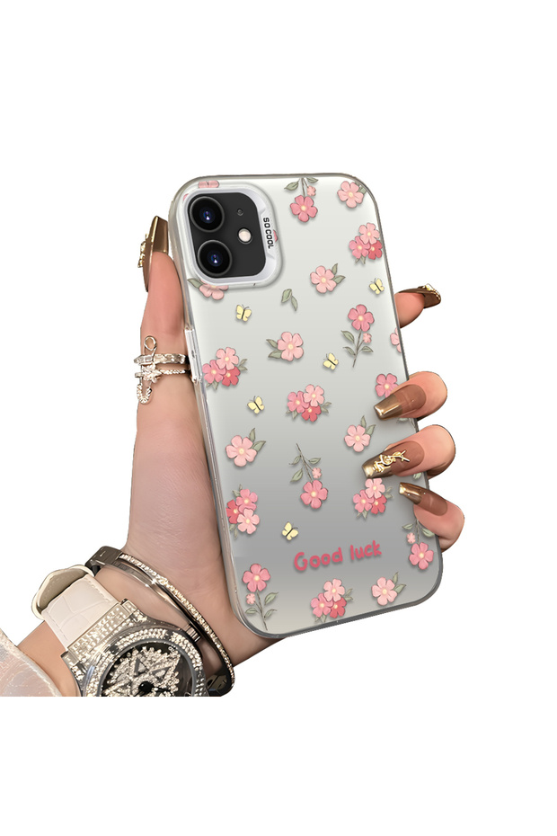 iPhone 12 Pro Compatible Silicone Edge Hard Back Case Floral Pattern Couple Phone Case