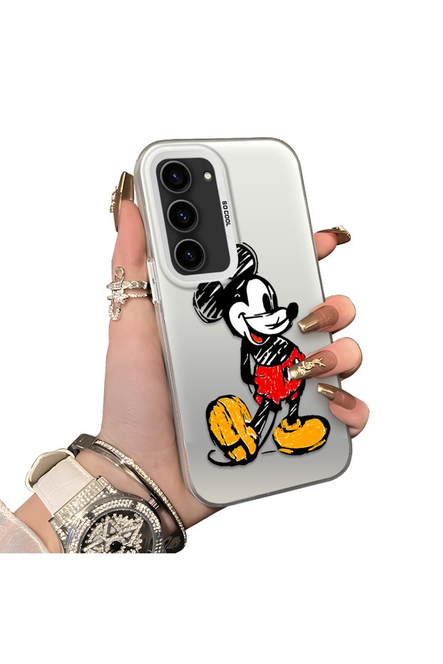 Samsung Galaxy S23 Compatible Silicone Edge Hard Back Case Mickey Patterned Couple Phone Case