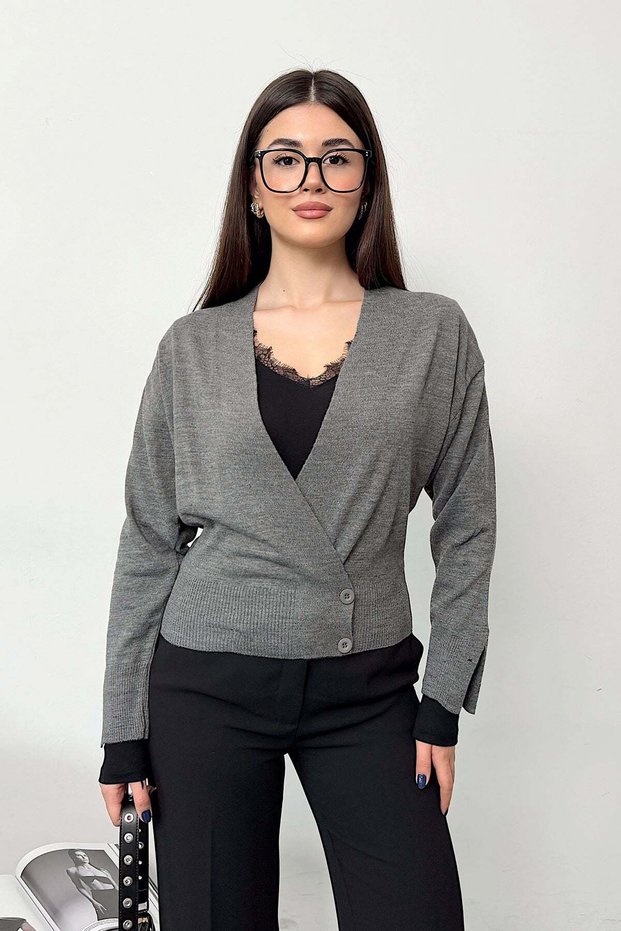 Women's Double-Breasted Collar Detailed Cardigan Anthracite - 27K 2655
