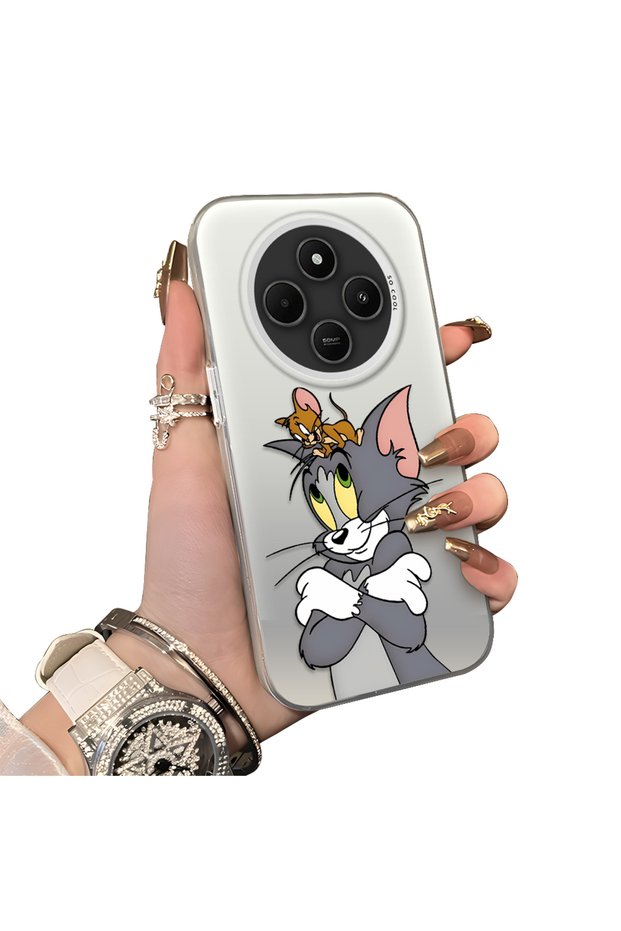 Redmi 14C Compatible Silicone Edge Hard Back Case Mouse Pattern Couple Phone Case