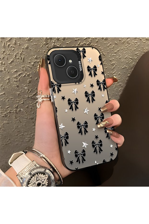 Tecno Spark 40C Compatible Stylish Black Bow Full Print Case, Non-Slip Edge, Anti-Fingerprint