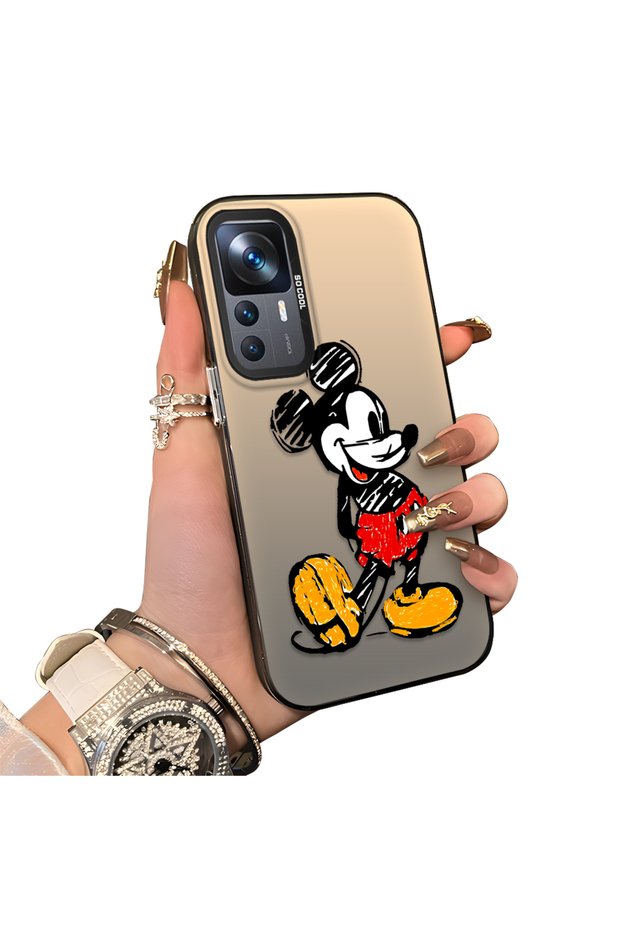 Mi 12t Compatible Silicone Edge Hard Back Case Mickey Pattern Couple Phone Case