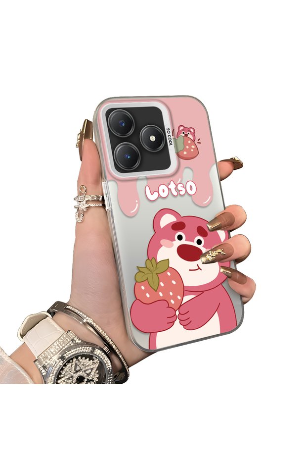 حافظة هاتف متوافقة مع Realme C63 مصنوعة من السيليكون بحافة صلبة وخلفية صلبة بنمط Lotso للزوجين