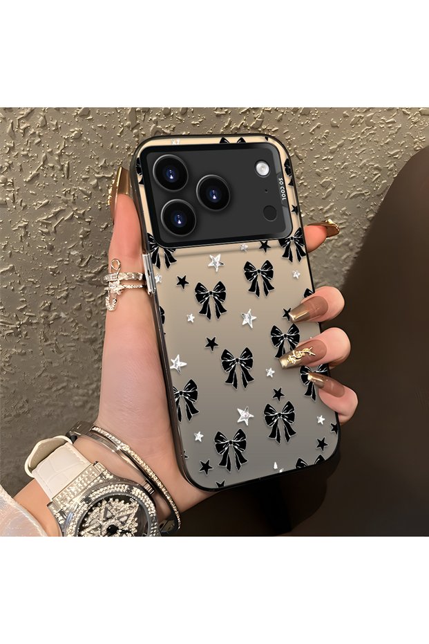 iPhone 17 Pro Max Compatible Stylish Black Bow Full Print Case, Non-Slip Edge, Anti-Fingerprint
