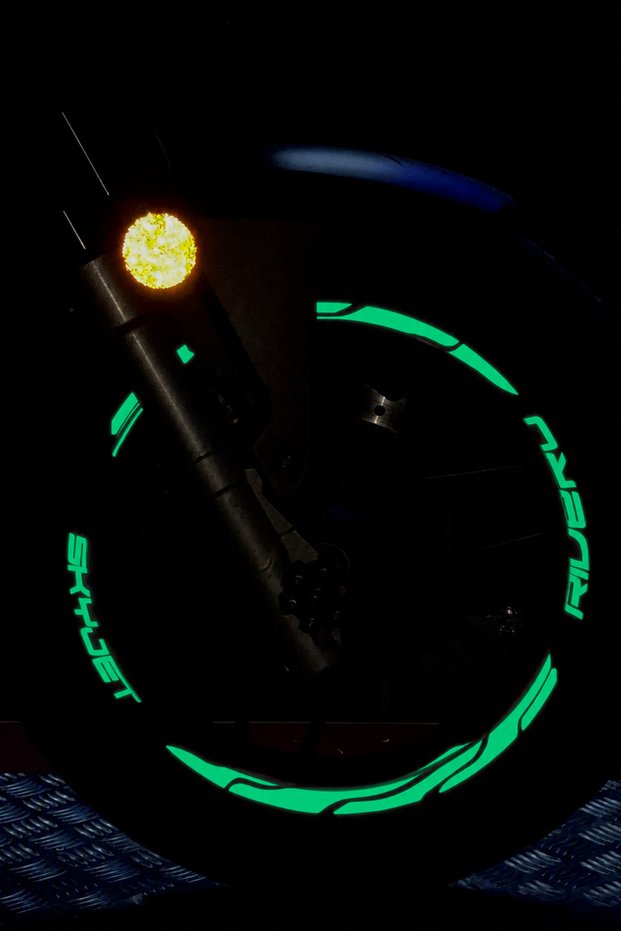 Glowing Wheel Rim Strip Sticker Set with Reflector Night Flash for Skyjet Rivero Scooter (Front-Rear Enough)