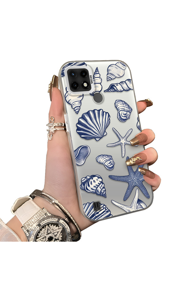Realme C21 Compatible Silicone Edge Hard Back Case Shell Patterned Couple Phone Case