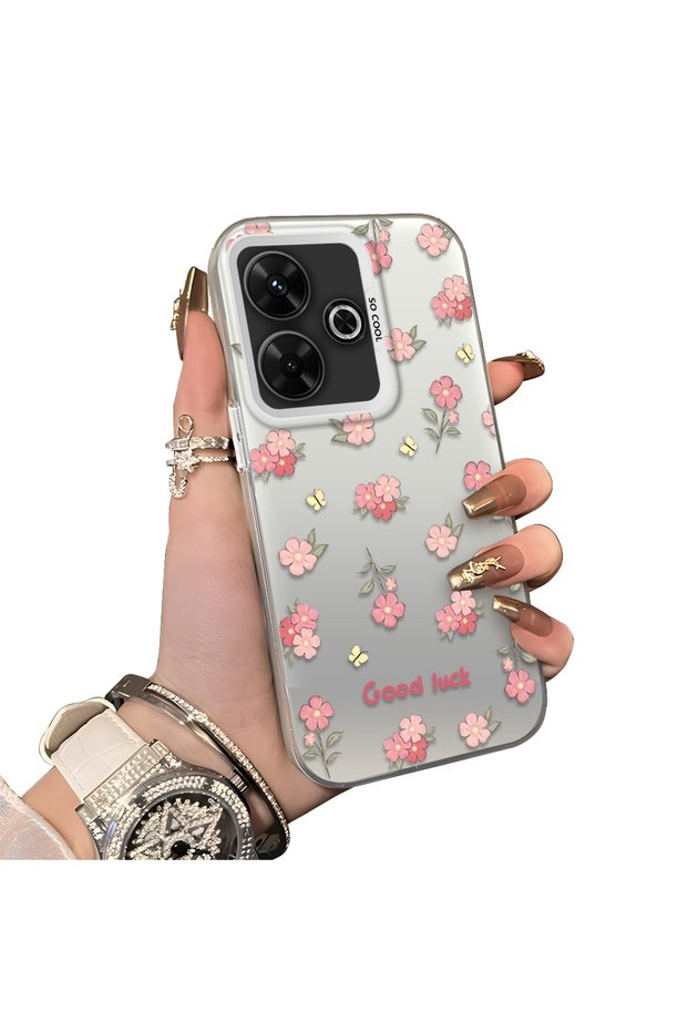 Redmi 13X Compatible Silicone Edge Hard Back Case Floral Pattern Couple Phone Case