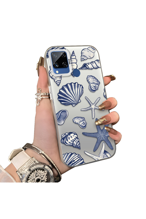 Realme C15 Compatible Silicone Edge Hard Back Case Shell Patterned Couple Phone Case