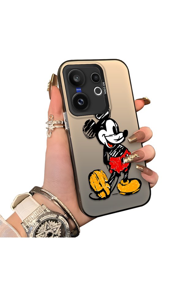 Vivo X200 Fe Compatible Silicone Edge Hard Back Case Mickey Patterned Couple Phone Case