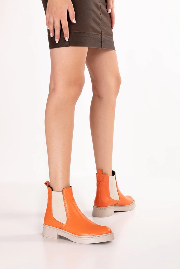 Genuine Leather Double Elastic Casual Lightweight Boots Shakira Orange