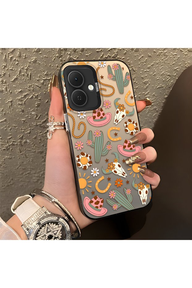 Tecno Spark Go 2 Compatible Western Cowboy Cactus and Sun Pattern Phone Case, Shock Protection