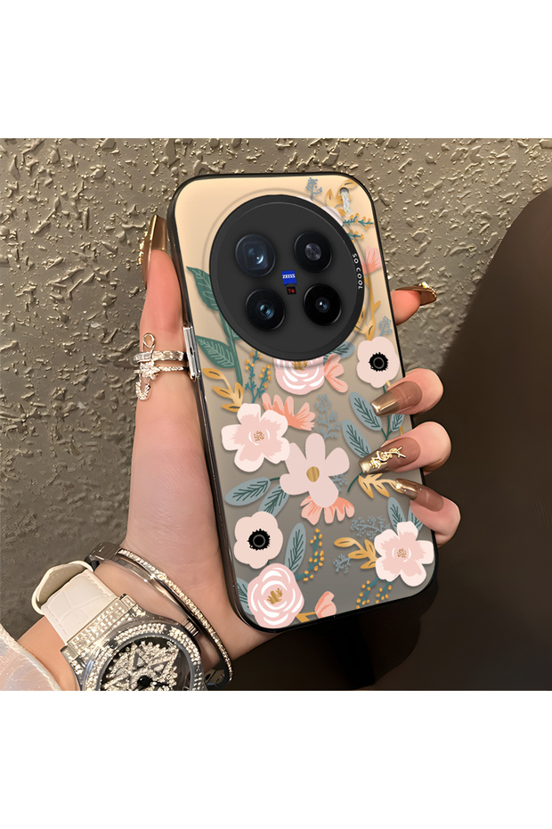 Vivo X200 Pro Compatible Pink Spring Flower and Green Leaf Pattern Phone Case, Shockproof