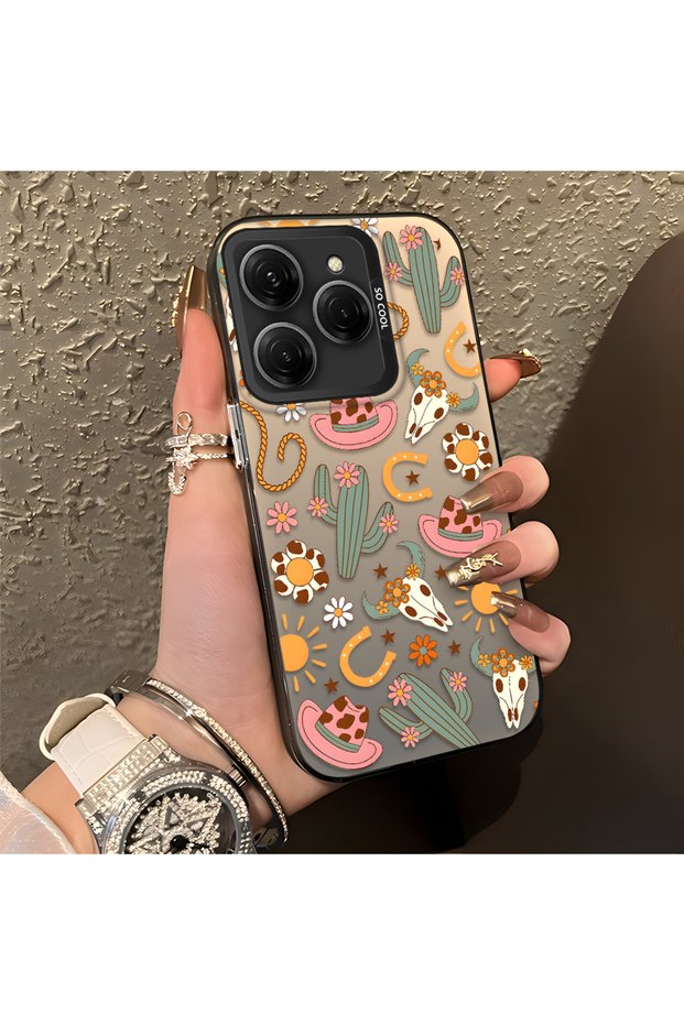 Tecno Spark 20 Pro 4G/5G Compatible Western Cowboy Cactus and Sun Pattern Phone Case, Impact Protection