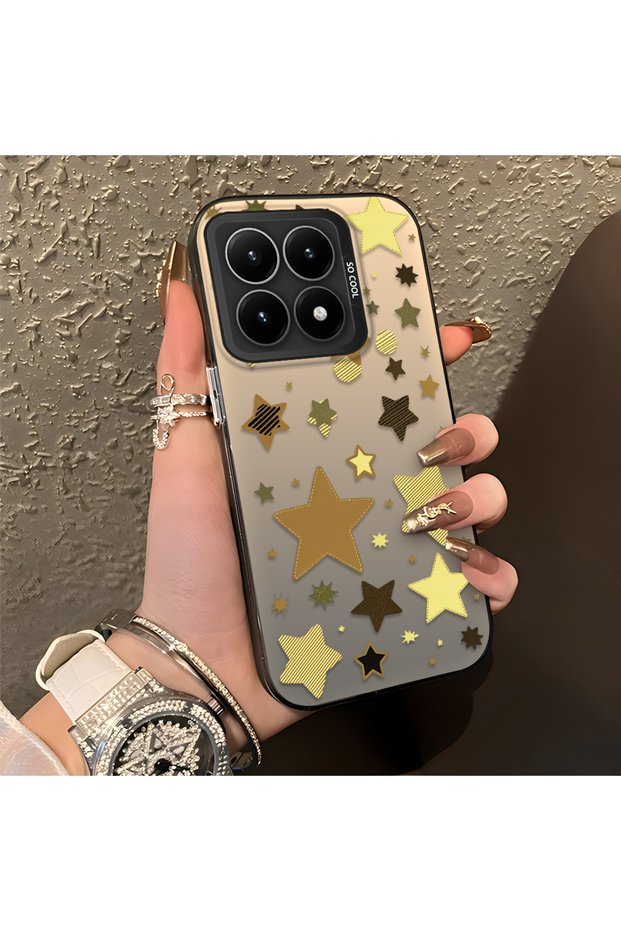 Mi 15t Compatible Retro Coffee Tone Star Sticker Printed Case, Aesthetic Design