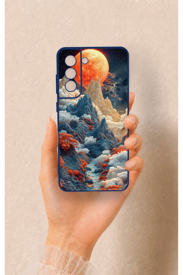 Samsung-S21Fe Compatible Red Moon Patterned Silicone Case
