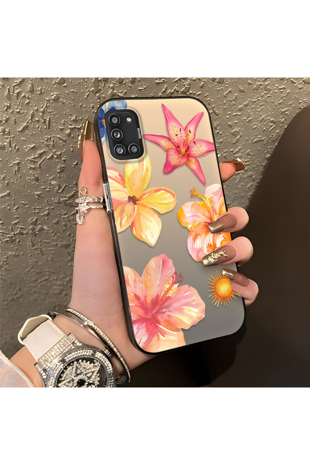 Samsung Galaxy A31 Compatible Watercolor Tropical Flower and Sun Pattern Phone Case, Shock Protection
