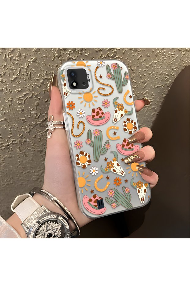 Realme C11 2021 Compatible Western Cowboy Cactus and Sun Pattern Phone Case, Shock Protection