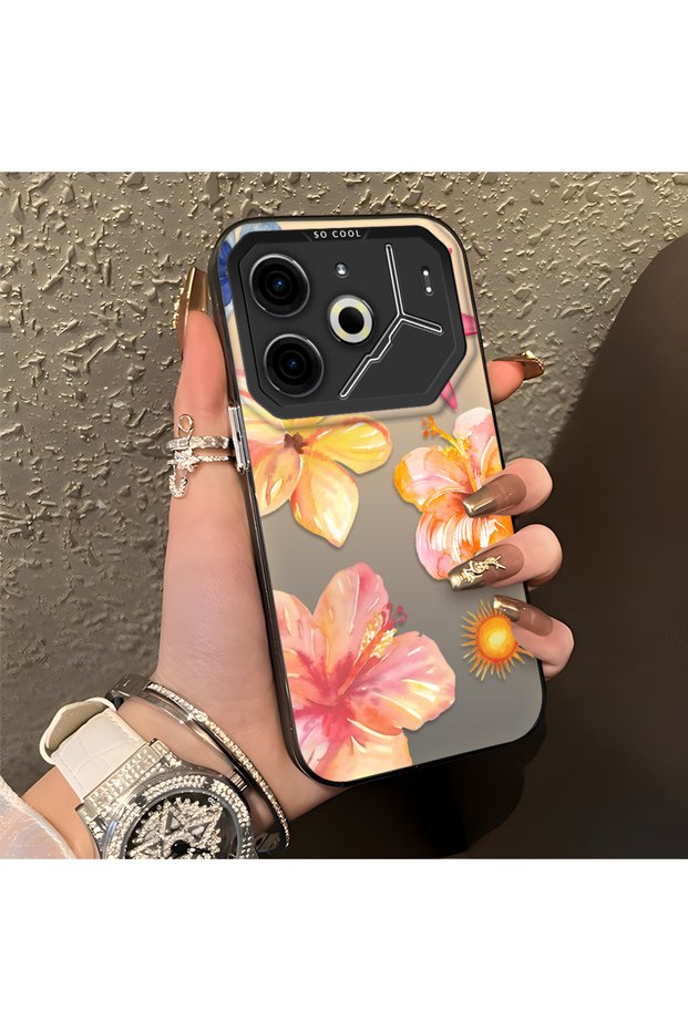 Tecno Pova 6/Pova 6 Pro 5g Compatible Watercolor Tropical Flower and Sun Pattern Phone Case, Shockproof