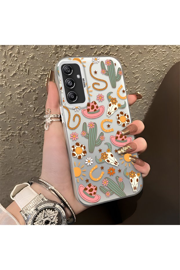 Samsung Galaxy A24 Compatible Western Cowboy Cactus and Sun Pattern Phone Case, Impact Resistant