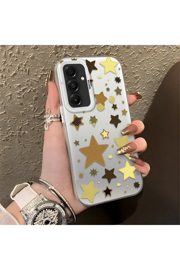 Samsung Galaxy A16 4G/5G Compatible Retro Coffee Tone Star Sticker Printed Case, Aesthetic Design