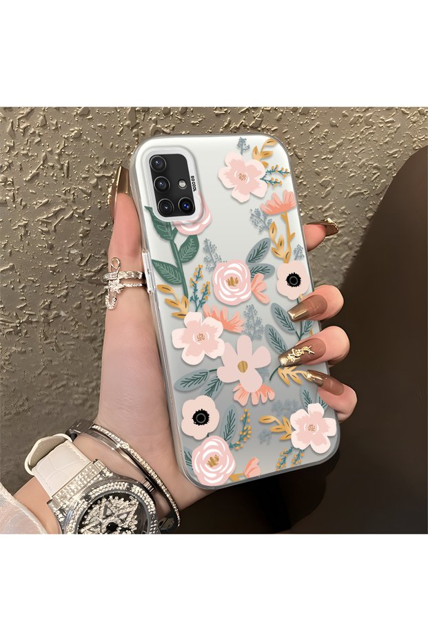 Samsung Galaxy A51 4g Compatible Pink Spring Flower and Green Leaf Pattern Phone Case, Shock Protection