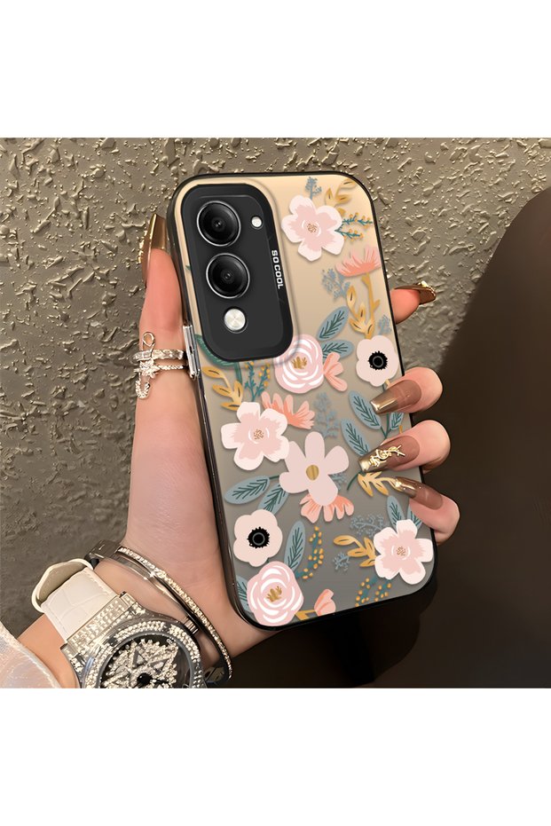 Vivo Y04 Compatible Pink Spring Flower and Green Leaf Pattern Phone Case, Shock Protection