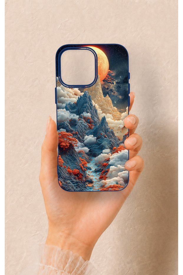 iPhone 16 Pro Max Compatible Red Moon Pattern Silicone Case