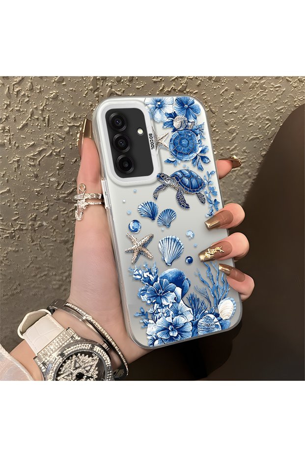 Samsung Galaxy A26 Compatible Blue Turtle, Shell and Coral Pattern Cover, Shock-Absorbing Structure