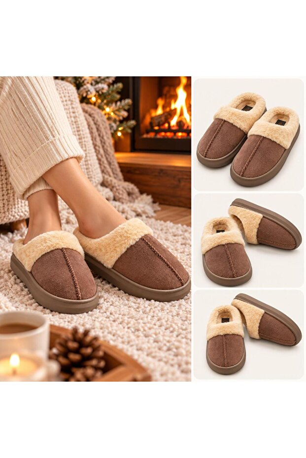 Women's Furry Suede Look Winter House Slippers