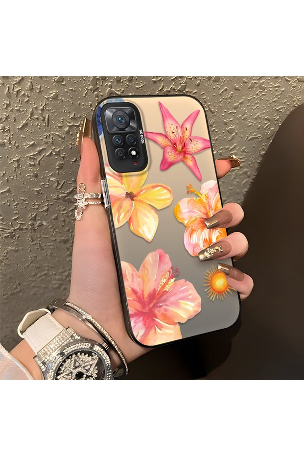 Redmi Note 12 Pro 4g Compatible Watercolor Tropical Flower and Sun Pattern Phone Case, Shock Protection