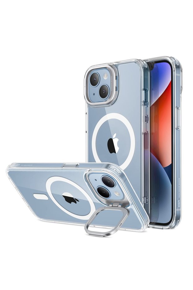 حافظة كلاسيكية مع حامل لهاتف آيفون 14 بلس، حلقة كاميرا مدمجة، متوافقة مع MagSafe، بتصميم عسكري