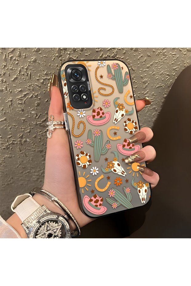Redmi Note 11/Note 11S Compatible Western Cowboy Cactus and Sun Pattern Phone Case, Shock Protection