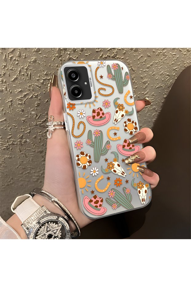 Samsung Galaxy A06 4G/5G Compatible Western Cowboy Cactus and Sun Pattern Phone Case, Impact Protection