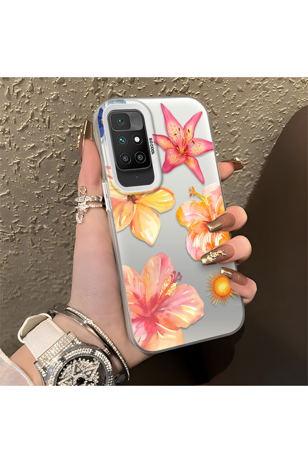 Redmi 10 4g Compatible Watercolor Tropical Flower and Sun Pattern Phone Case, Shock Protection