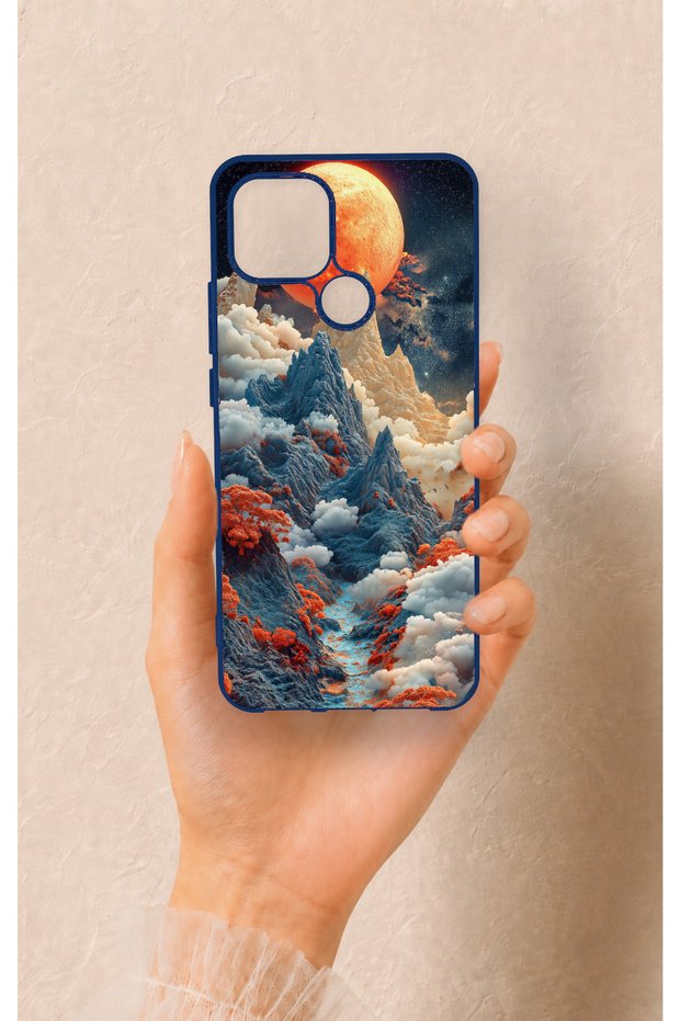 Oppo A15 Compatible Red Moon Patterned Silicone Case